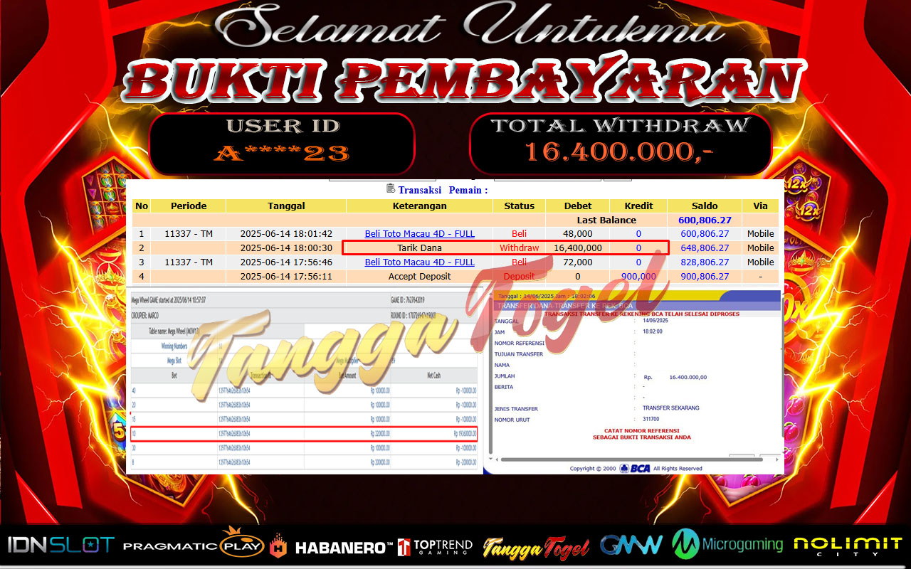 Bukti Jackpot Live game